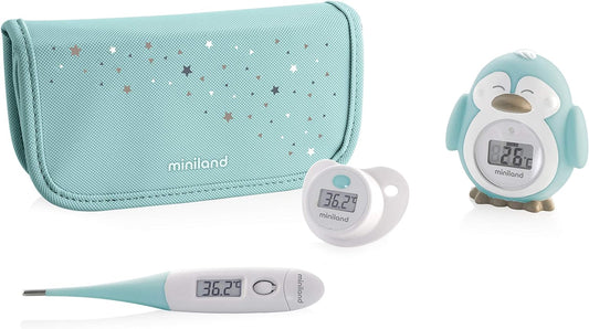 Miniland Thermokit - Set de 3 termómetros digitales de bebé, color azul.
